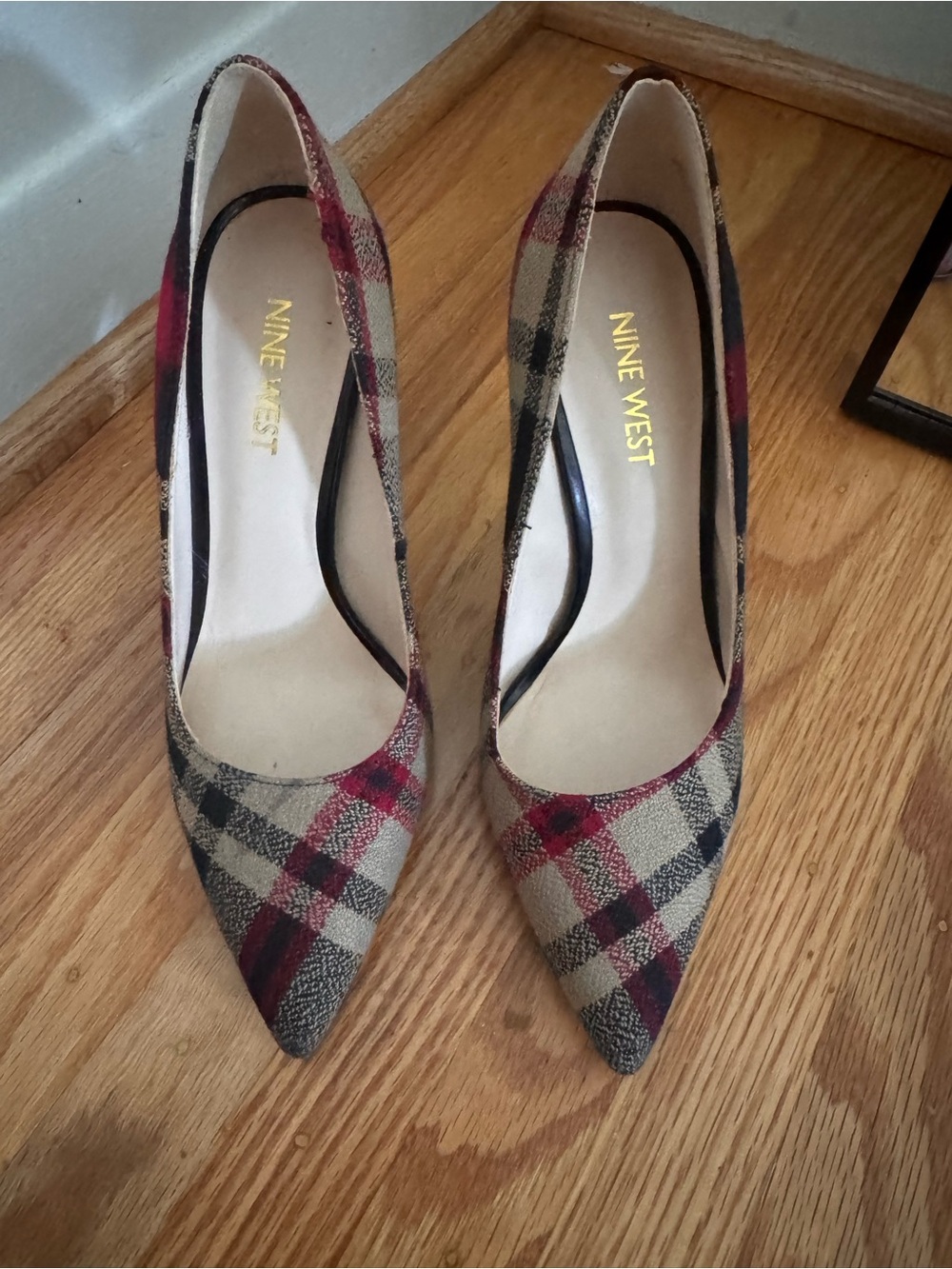 Nine West Plaid Pointed-Toe Pumps in Red and Beige